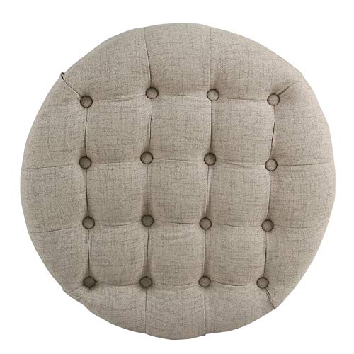 Light Tan Tufted Large Round Storage Ottoman Solid Transitional Fabric Foam Wood - Diamond Home USA