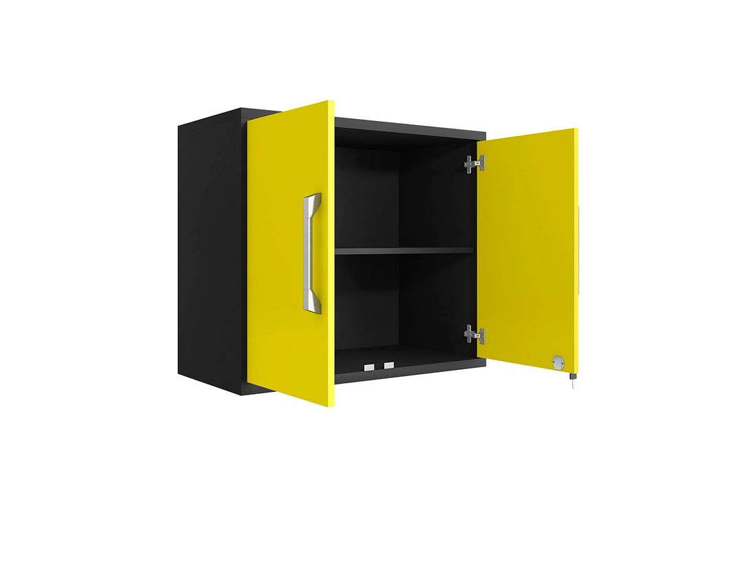 Manhattan Comfort Eiffel 28.35" Garage Wall Cabinet Floating Storage System with Matte Black and Yellow - Diamond Home USA