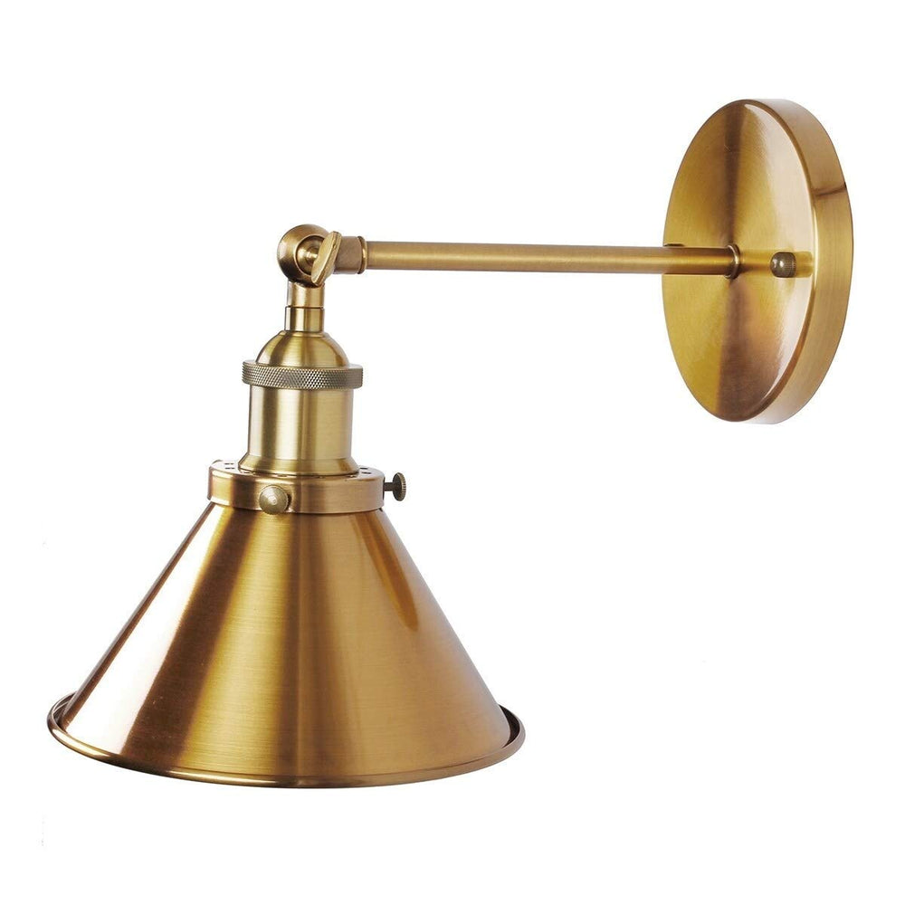 1-Light Wall Sconce with Metal Cone Shade Brass Yellow Industrial Dimmable - Diamond Home USA