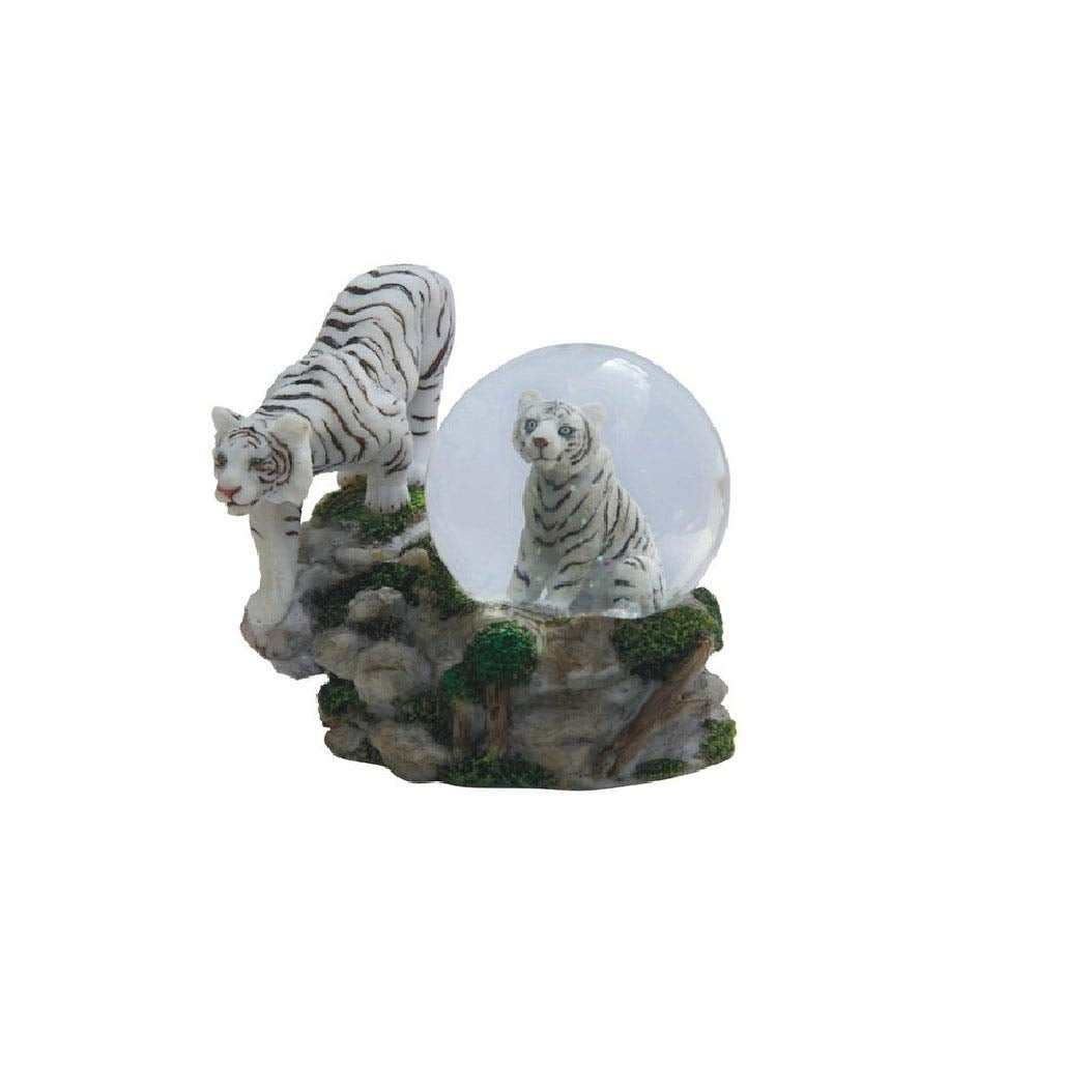 4" h White Tiger with Cub Glitter Snow Globe Polyresin