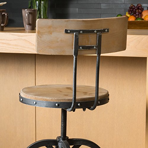 Christopher Knight Home Stirling Adjustable Wood Backed Bar Stool - Diamond Home USA