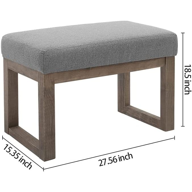 27 Inch ngle Ottoman Fabric Bench Grey|Grey Medium Grey Classic Solid - Diamond Home USA