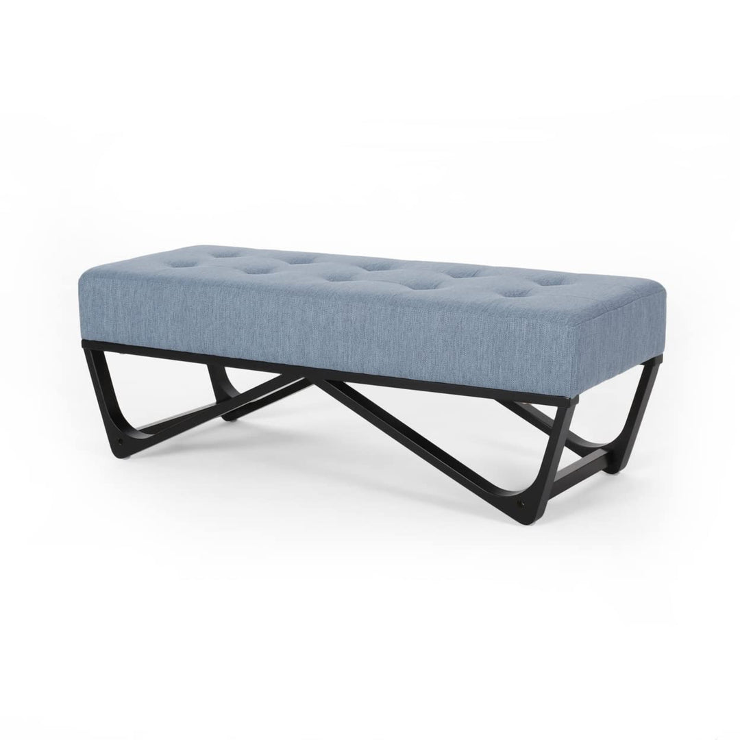 GDFStudio Contemporary Fabric Ottoman Bench Light Blue and Black Light Blue+Black