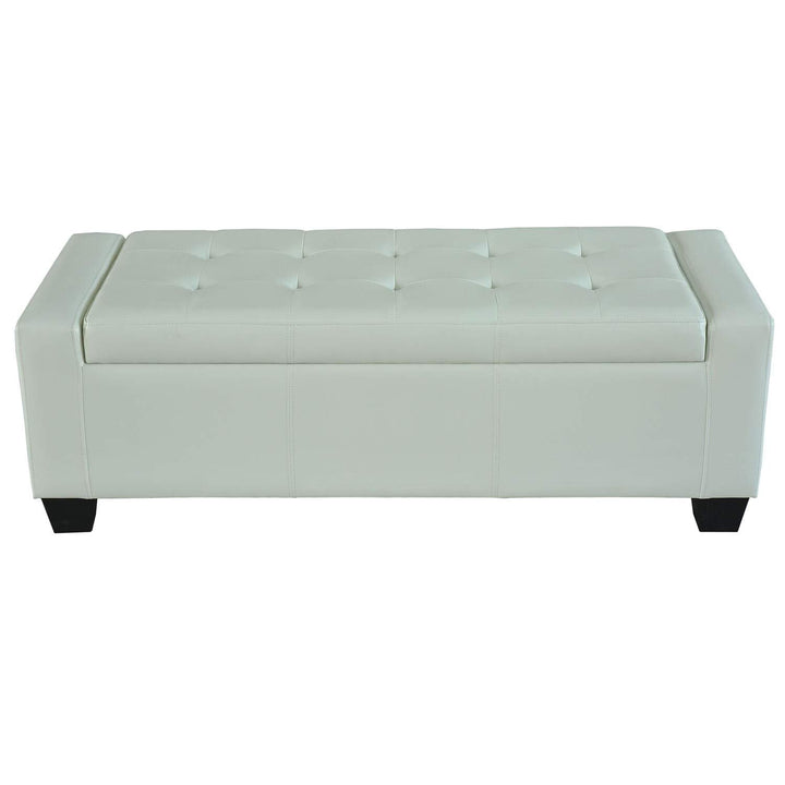 White Faux Leather Storage Ottoman Bench Solid Transitional - Diamond Home USA