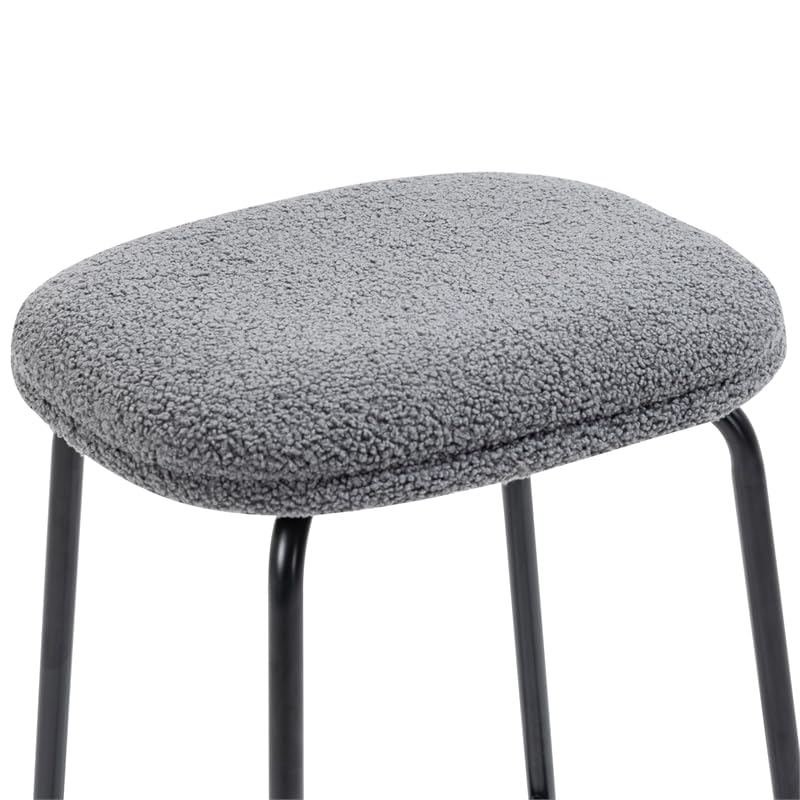 Glamour Home Set of 2 Ayana Gray Boucle Fabric Backless Counter Stool with Black - Diamond Home USA