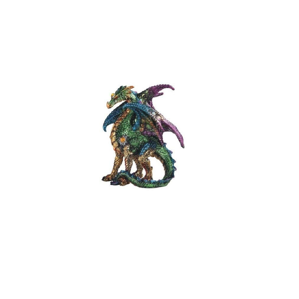 4.75" w Green Dragon with urple/Blue Wings Statue Fantasy Decoration Figurine