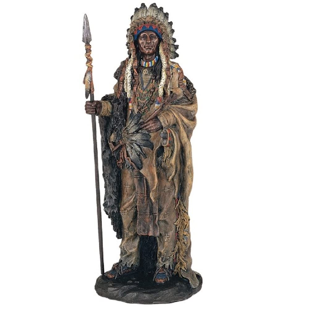 14" h Indian Warrior with Spear Statue Native American Decoration Figurine Multi