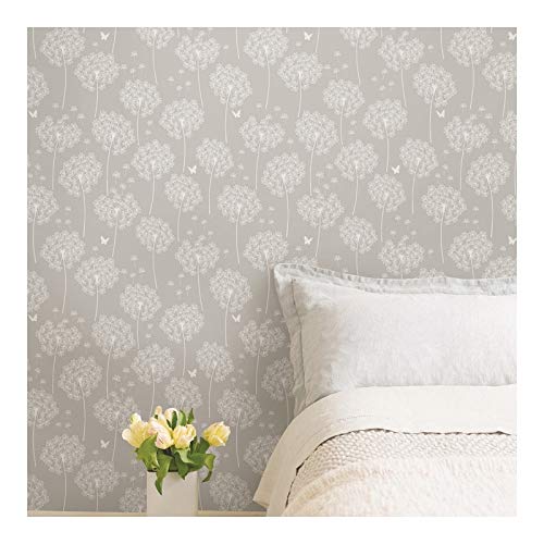 Dandelion Grey Peel Stick Wallpaper X 20.5in Nature Modern Contemporary Wildlife - Diamond Home USA