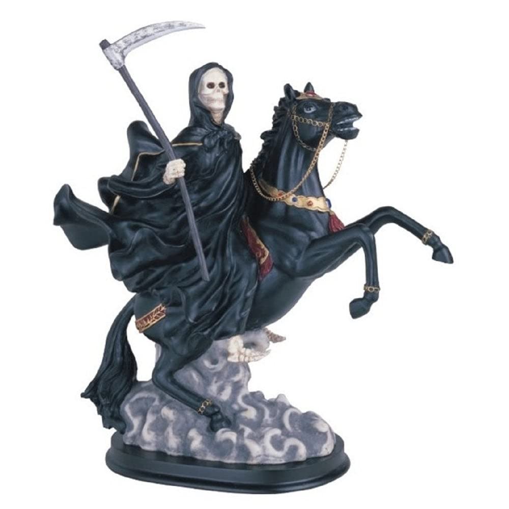 12" h Santa Riding Black Horse Statue Our Lady of The Holy Death Figurine