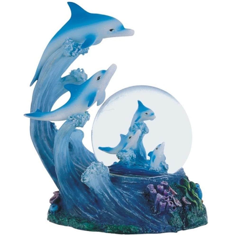 5" h Dolphin Glitter Snow Globe Statue Decoration Figurine Blue Polyresin