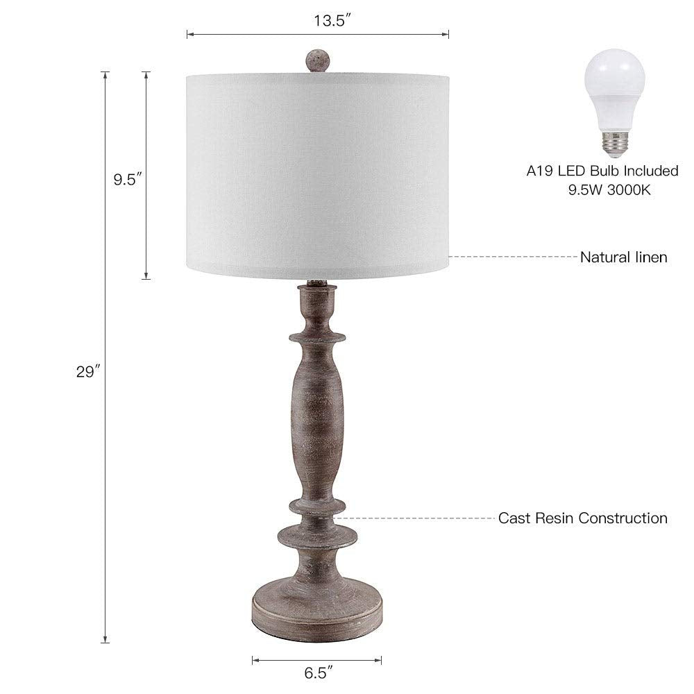 29" h Table Lamp Set of 2 Wood Finish with White Linen Shade 29'' Farmhouse - Diamond Home USA