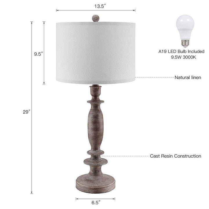 29" h Table Lamp Set of 2 Wood Finish with White Linen Shade 29'' Farmhouse - Diamond Home USA