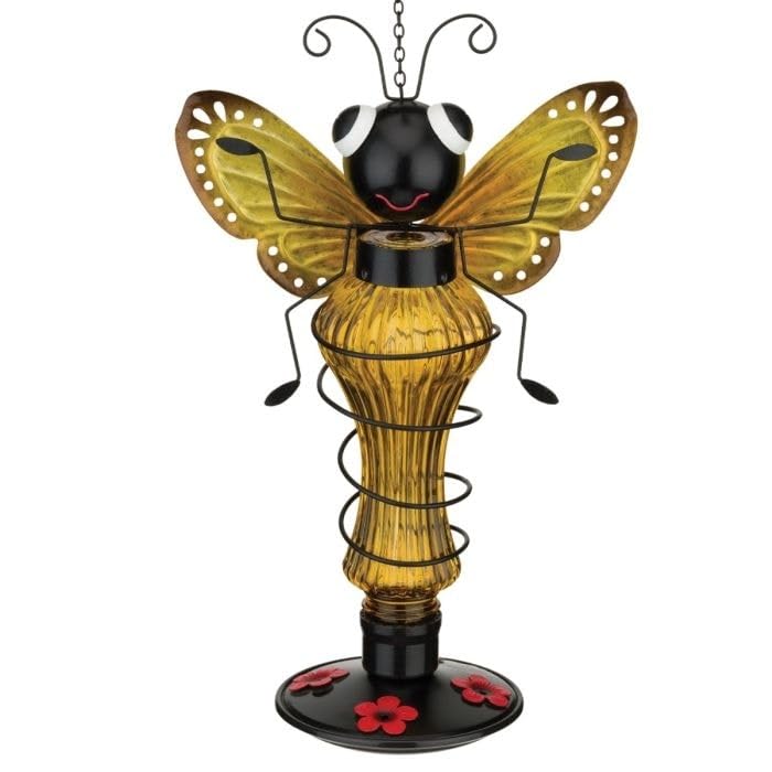 Critter Hummingbird Feeder Bee Yellow Metal