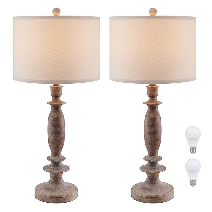 29" h Table Lamp Set of 2 Wood Finish with White Linen Shade 29'' Farmhouse - Diamond Home USA