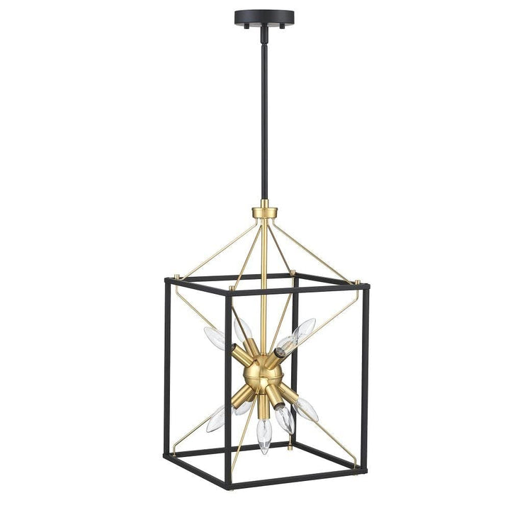 12.2 in. 9-Light Modern Rectangle Lantern Light with Matte Black Finish and Gold