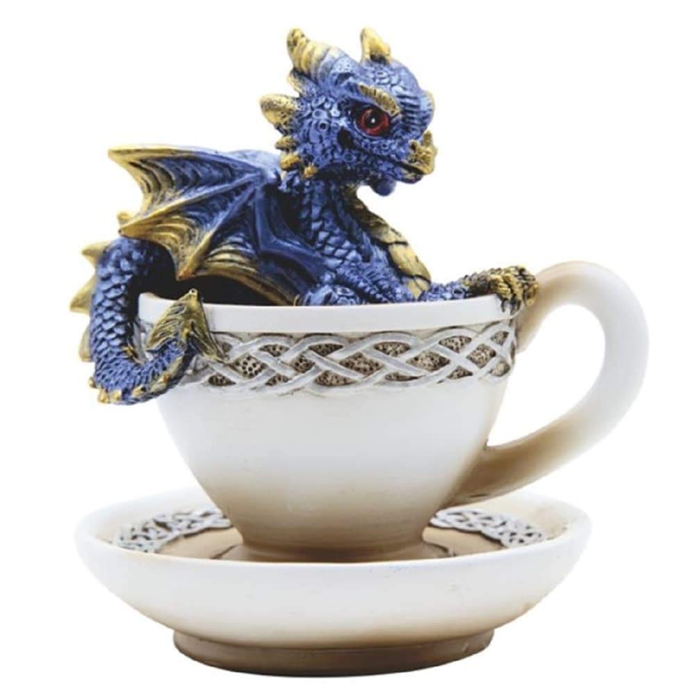4.5" h Blue Dragon in Cup Statue Fantasy Decoration Figurine Polyresin