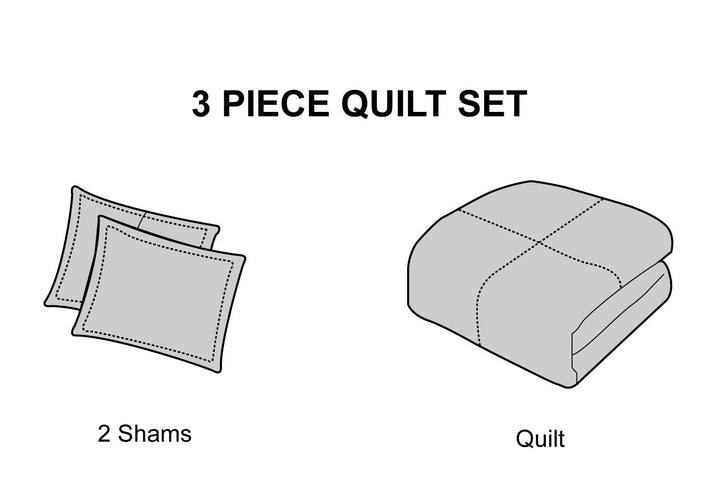 Stratford Park All Season Floral Printing 3 Piece Quilt Set Queen Size Black - Diamond Home USA