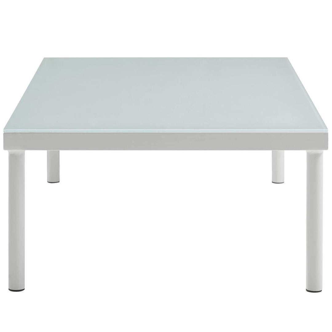 Outdoor Patio Aluminum Coffee Table White Round Glass - Diamond Home USA