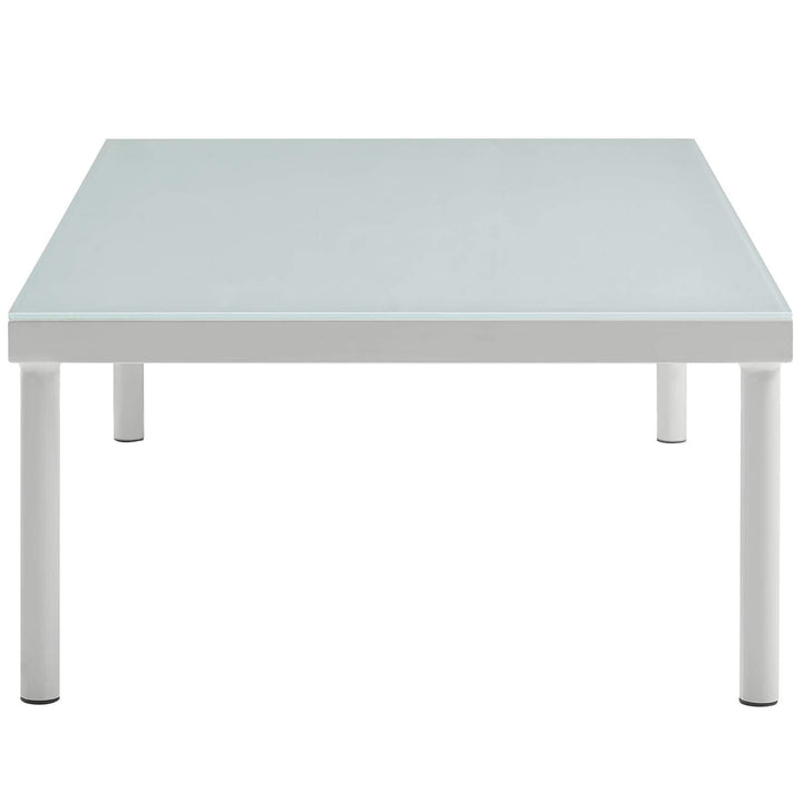 Outdoor Patio Aluminum Coffee Table White Round Glass - Diamond Home USA