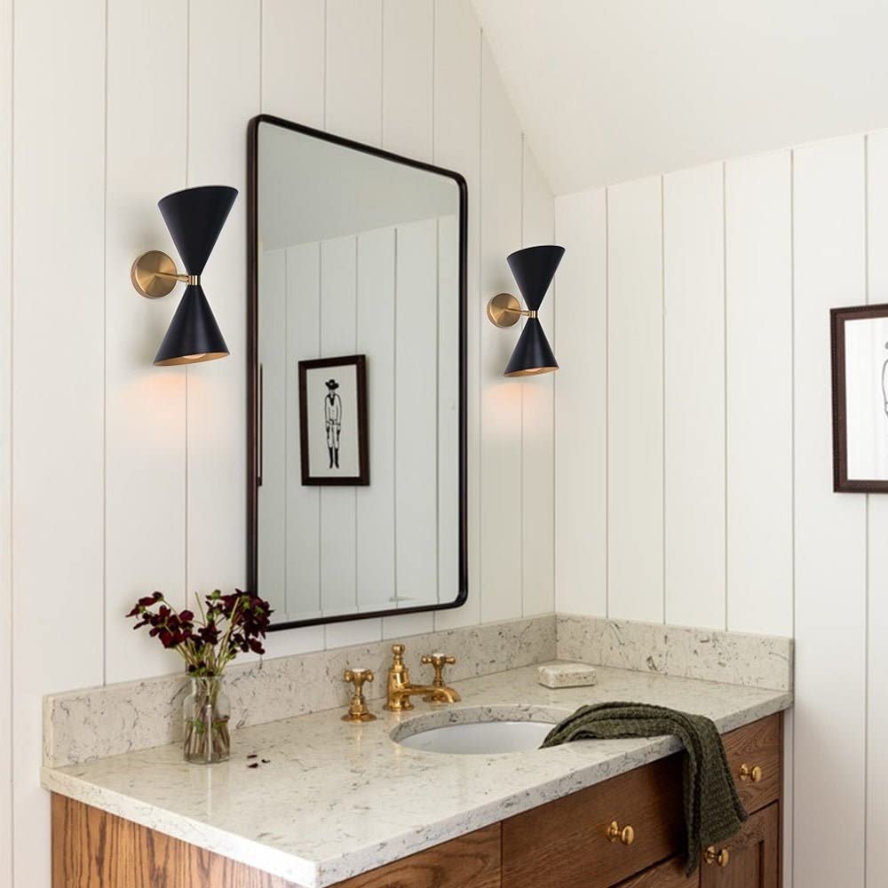 2-light Black Gold Up Down Cone Wall Sconce Mid-century Modern Contemporary - Diamond Home USA