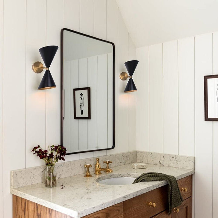 2-light Black Gold Up Down Cone Wall Sconce Mid-century Modern Contemporary - Diamond Home USA