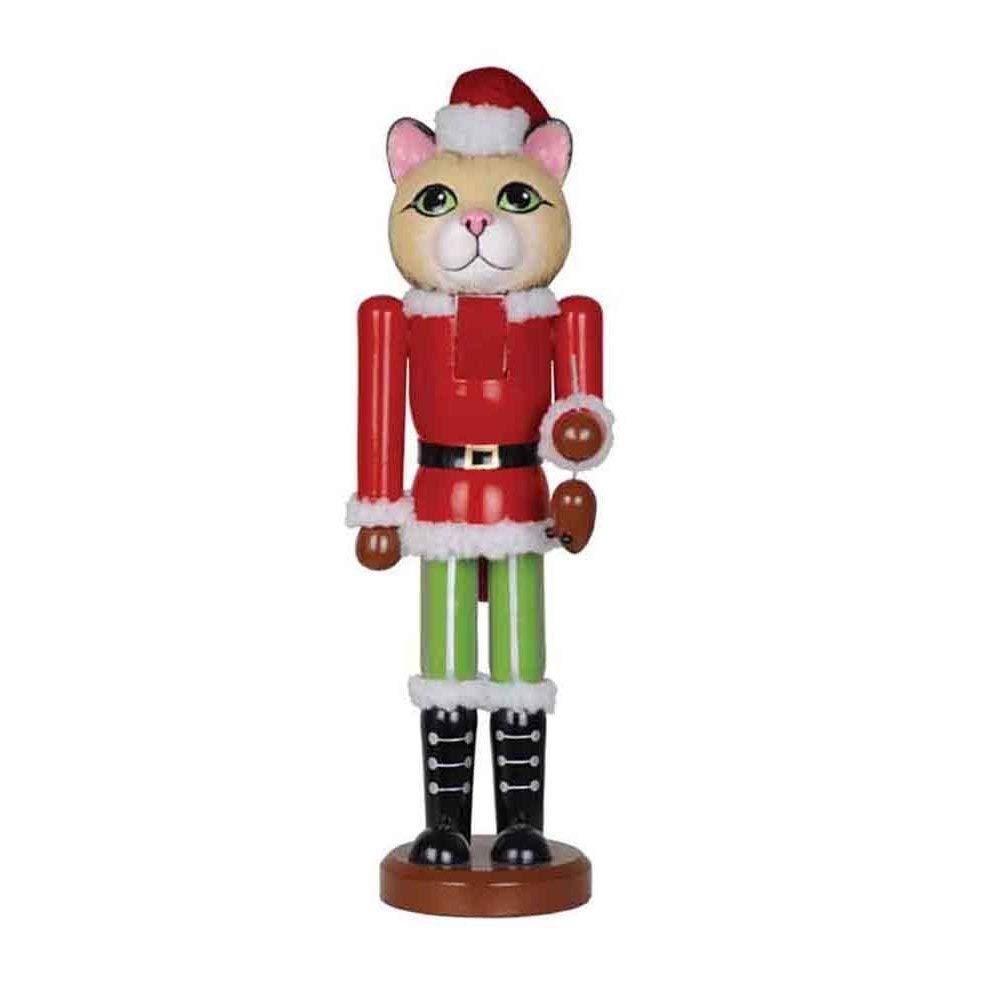 14" Christmas Cat Nutcracker Multi Color Wood
