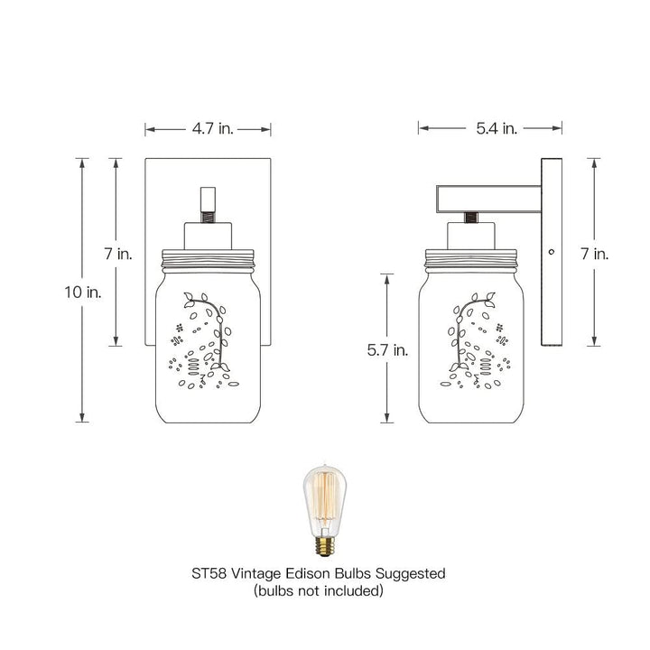 1-light Black/wood Tone Rustic Wall Sconce with Clear Mason Jar Glass Shade 4.7" - Diamond Home USA