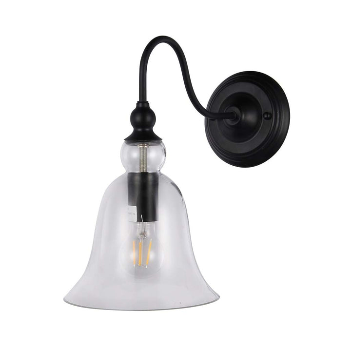 Black Metal 1-Light Wall Sconce Clear Glass Shade with Bulb Traditional - Diamond Home USA