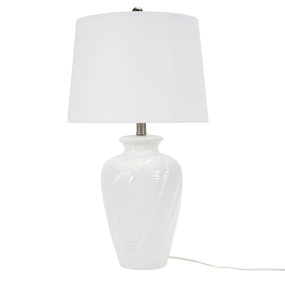 26" White Textured Ceramic Urn Table Lamp Bohemian Eclectic Nautical Coastal - Diamond Home USA