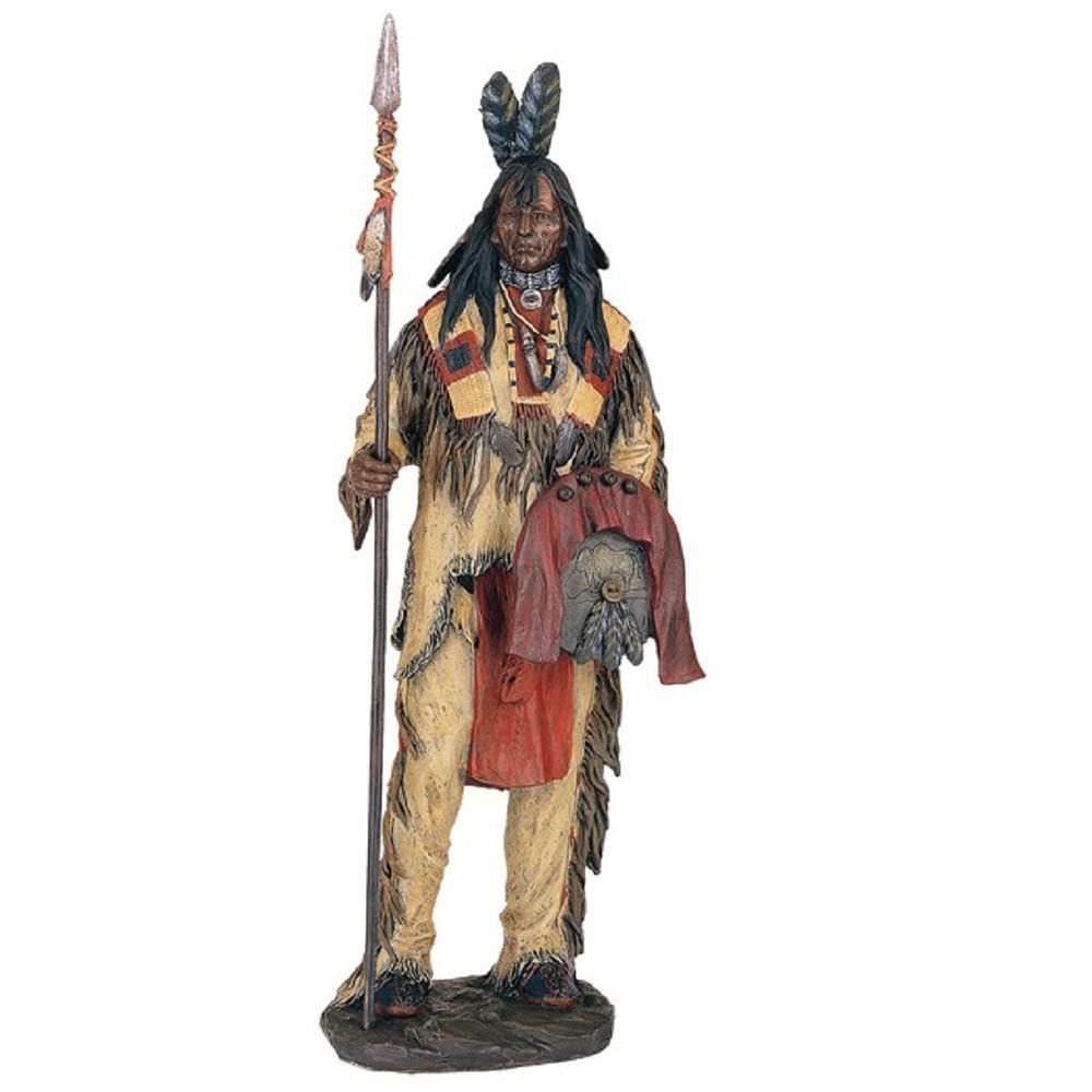 14" h Indian Warrior with Spear Statue Native American Decoration Figurine Multi