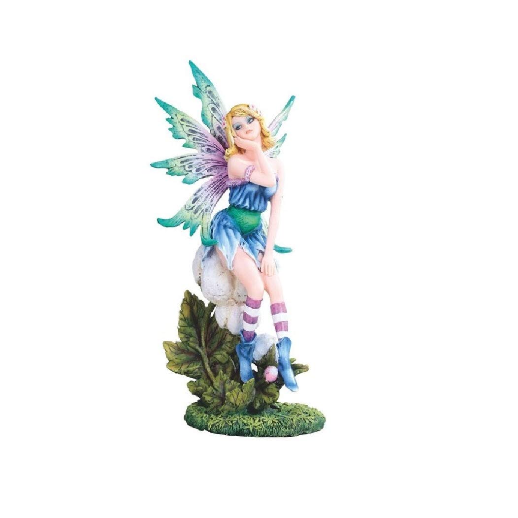 10.5 inch h Blue Flower Fairy with Statue Fantasy Decoration Figurine Multi