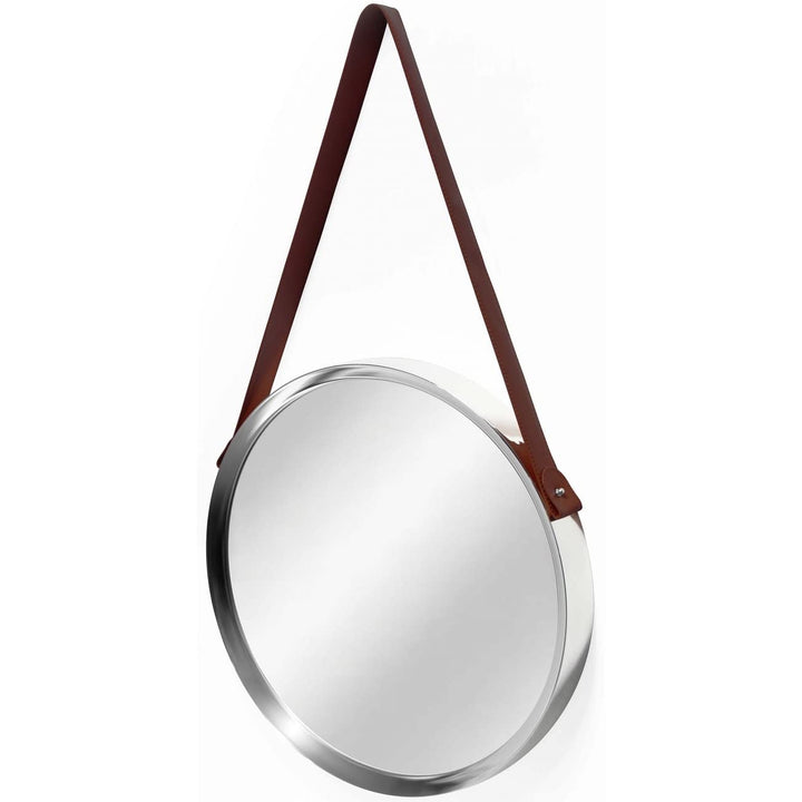 Decorative Silver 18 Inch Mirror with Frame and Hanging Strap Brown/Silver - Diamond Home USA