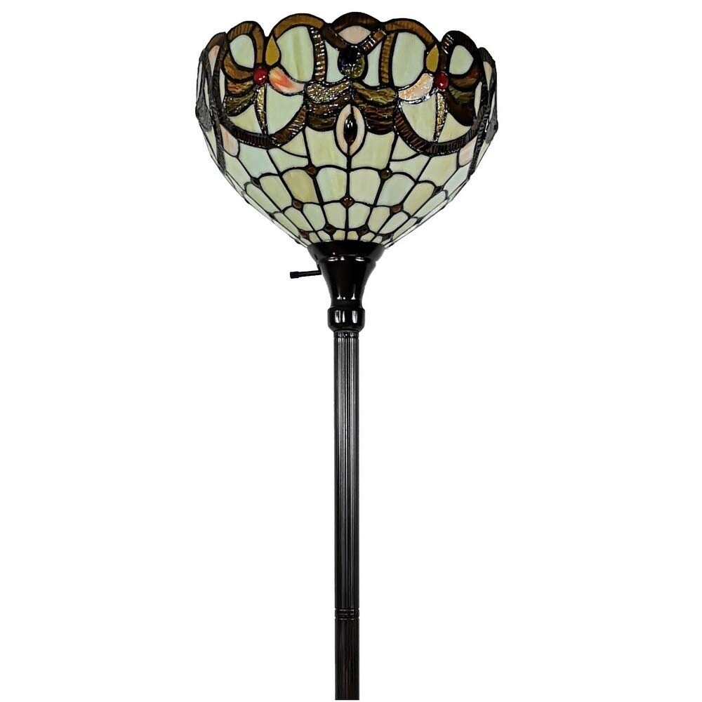 Floor Lamp Standing 72" Tall Stained Glass Tan Bedroom Reading Gift Am279fl14b - Diamond Home USA