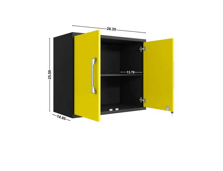 Manhattan Comfort Eiffel 28.35" Garage Wall Cabinet Floating Storage System with Matte Black and Yellow - Diamond Home USA