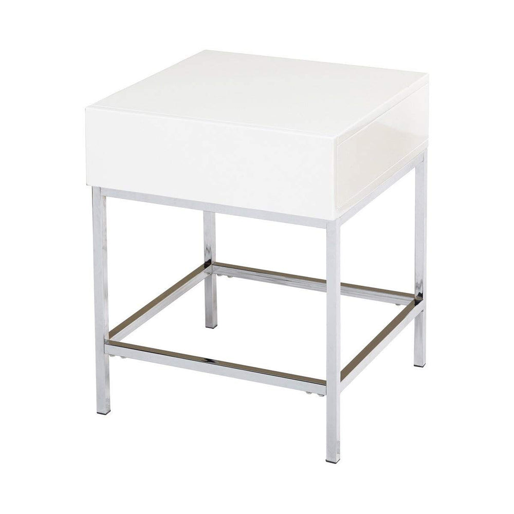 White Metal High-Gloss End Table Modern Contemporary quare MDF Glossy Drawers - Diamond Home USA