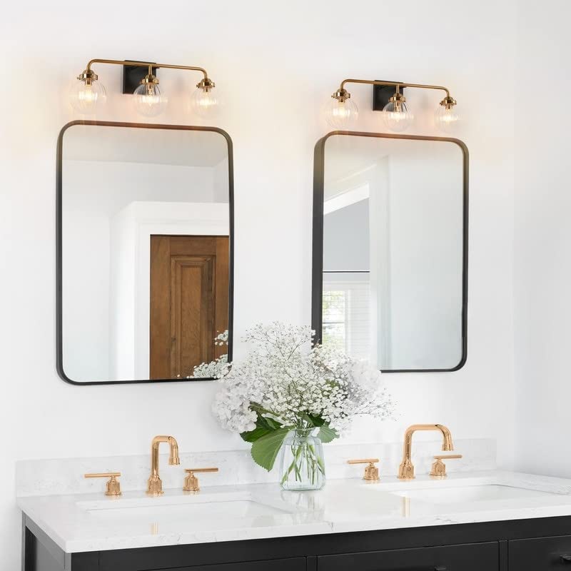 Modern Black Gold 3-Light Bathroom Vanity Light Wall Sconces with Ribbed Glass L - Diamond Home USA