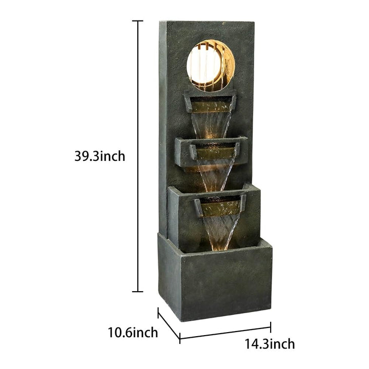 Garden Fountain Outdoor W/led Lights Indoor Modern Cascading Floor Grey - Diamond Home USA