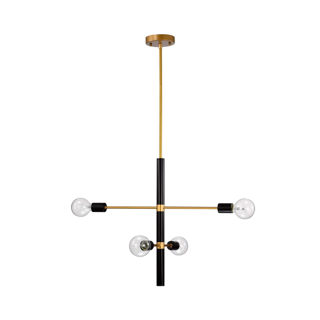 Matte Gold + Black 4-light Metal Linear Chandelier Modern Contemporary - Diamond Home USA