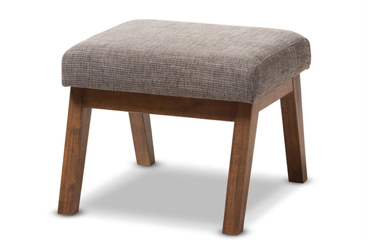 Baxton Studio Aberdeen Upholstered Ottoman in Gravel Gray and Walnut