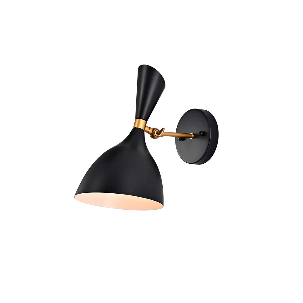 Matte Black Gold 1-Light Wall Sconce with Metal Cone Shade Modern Contemporary - Diamond Home USA