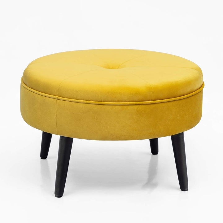 Round Tufted Fabric Ottoman Yellow