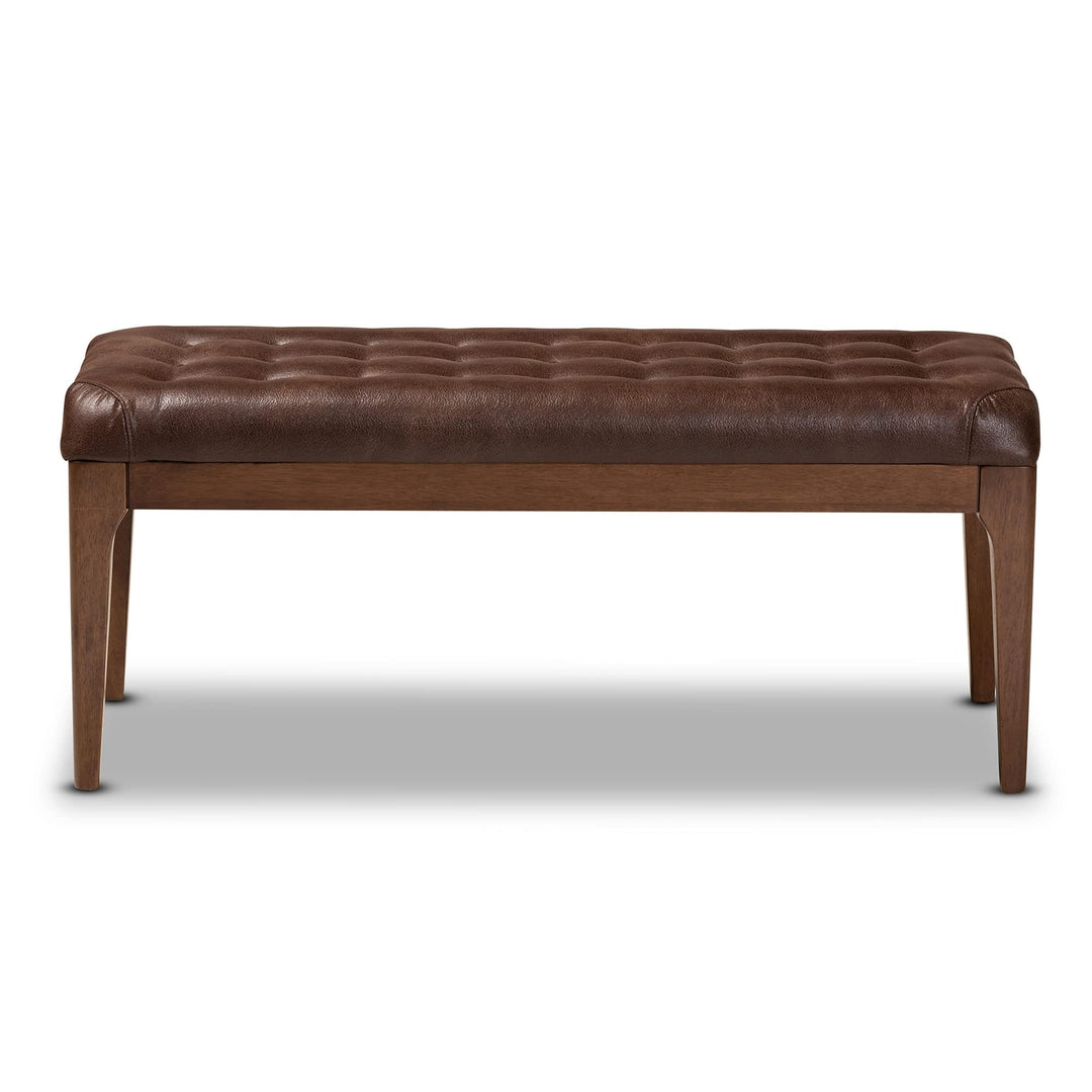 Mid-Century Modern Leather-Effect Polyester Upholstered Wood Dining Bench - Diamond Home USA