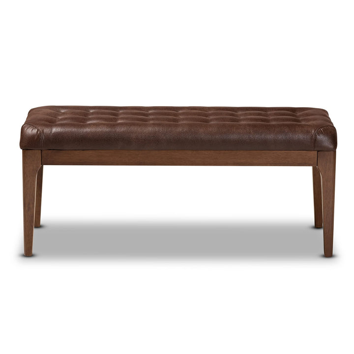 Mid-Century Modern Leather-Effect Polyester Upholstered Wood Dining Bench - Diamond Home USA