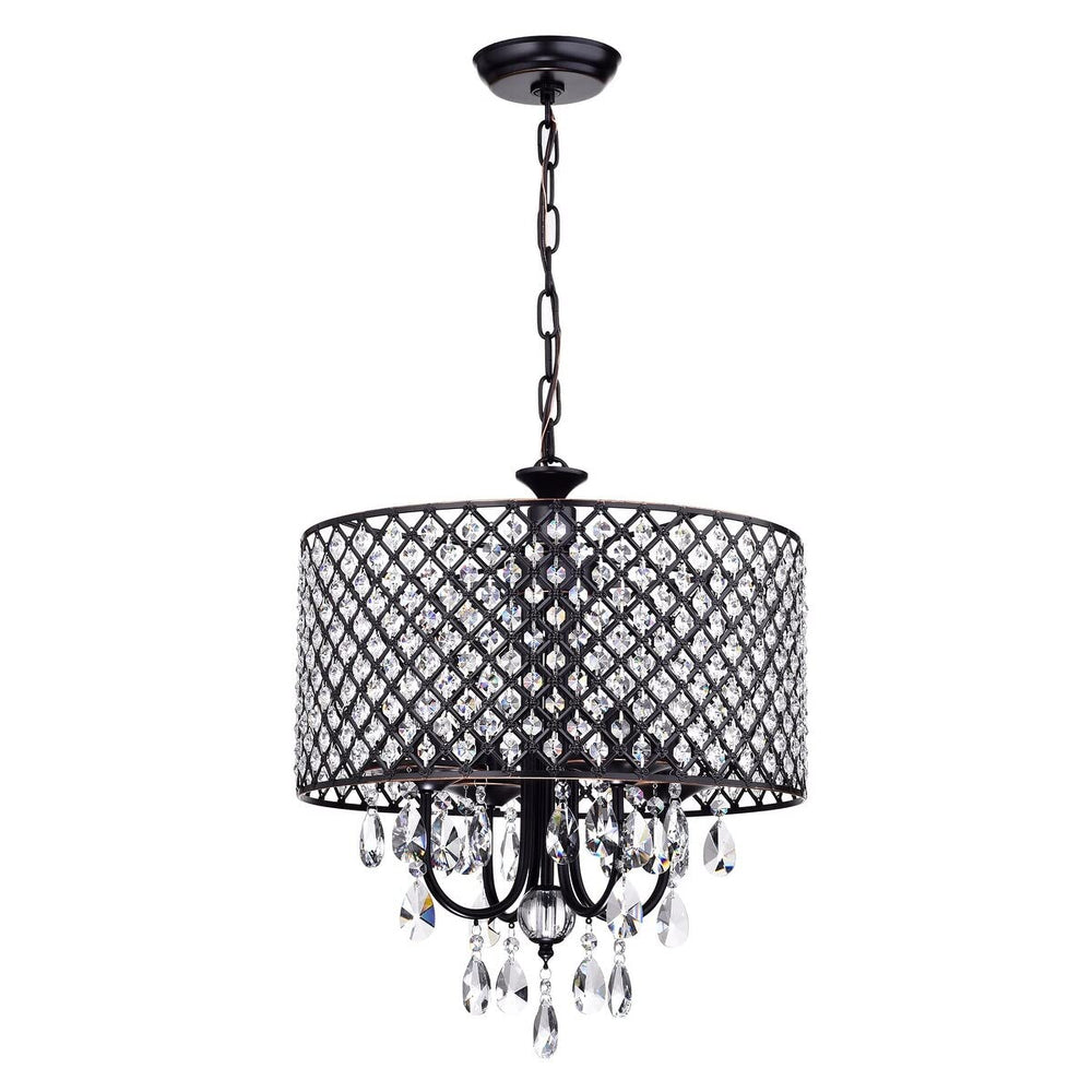 Oil Rubbed Bronze 4-light Round Beaded Drum Chandelier with Crystals Hanging - Diamond Home USA