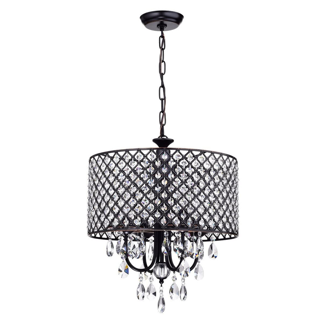 Oil Rubbed Bronze 4-light Round Beaded Drum Chandelier with Crystals Hanging - Diamond Home USA