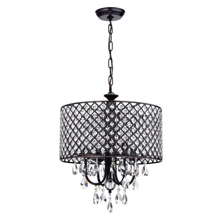 Oil Rubbed Bronze 4-light Round Beaded Drum Chandelier with Crystals Hanging - Diamond Home USA