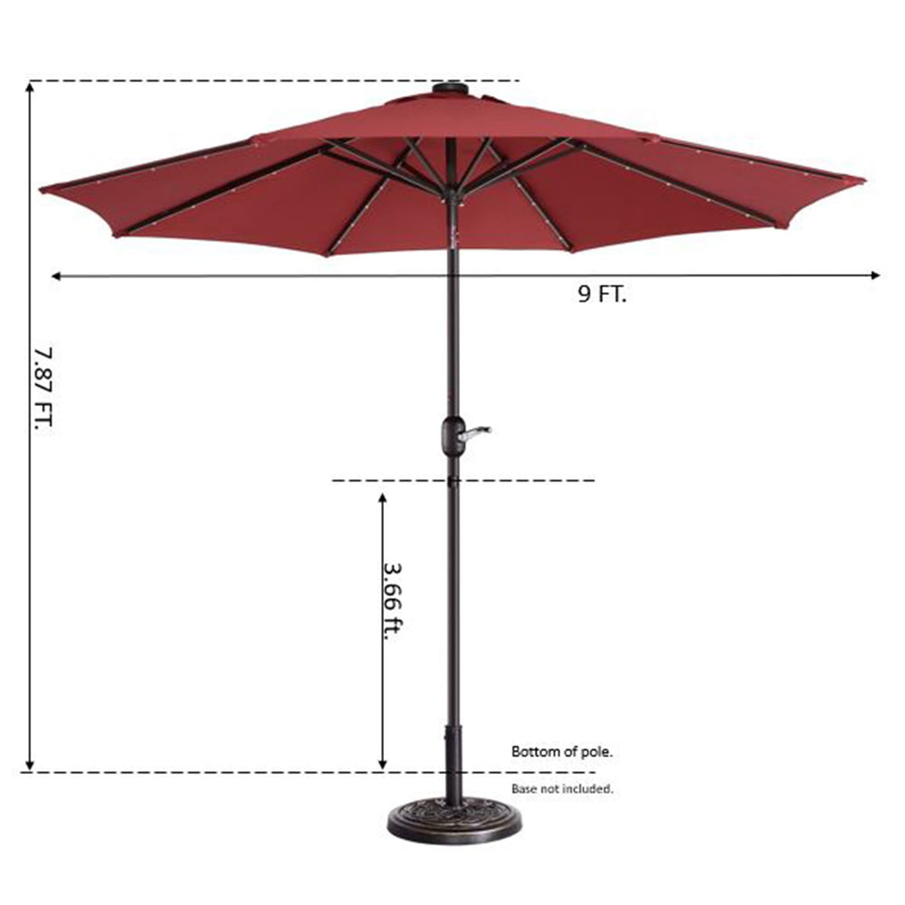 Villacera 9-Foot LED Outdoor Patio Umbrella with Solar Lights Red - Diamond Home USA