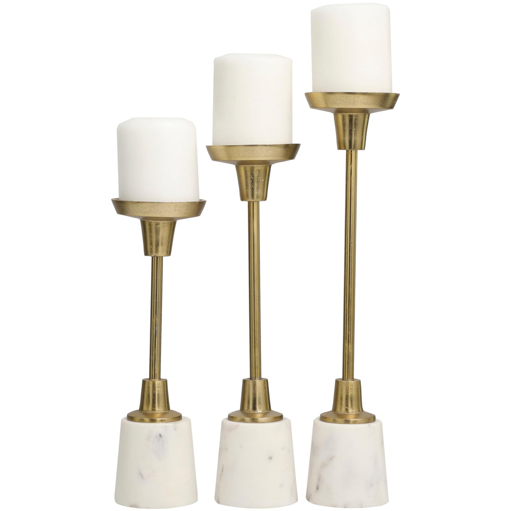 Gold Slim Candle Holder with White Marble Base (Set of 3) - Diamond Home USA