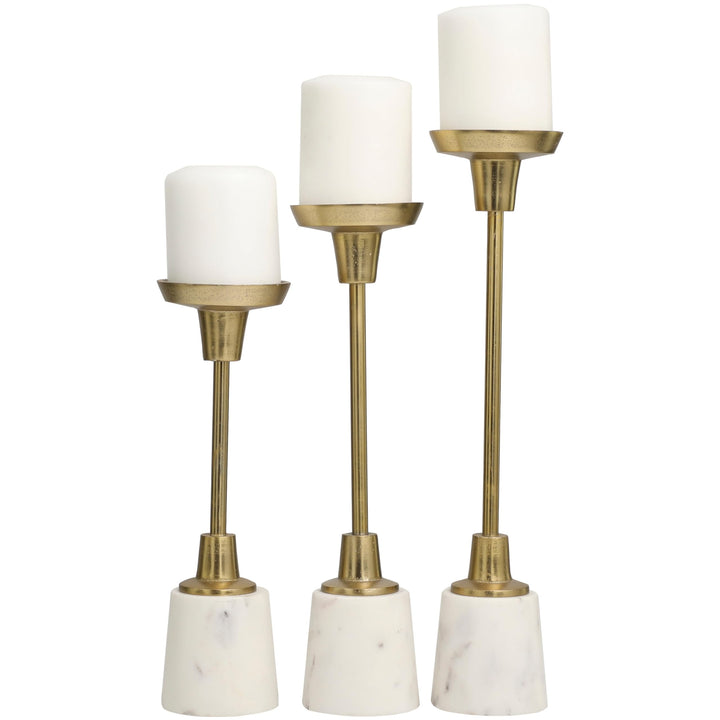 Gold Slim Candle Holder with White Marble Base (Set of 3) - Diamond Home USA