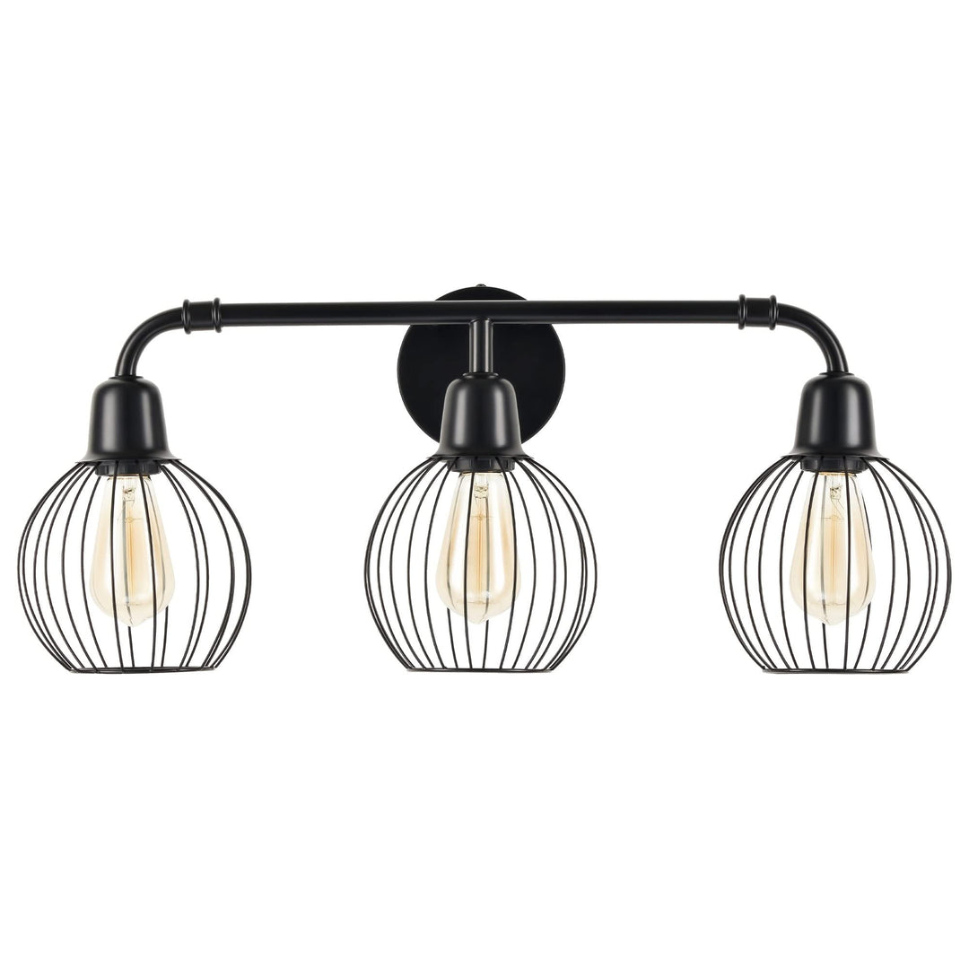 3-Light Industrial Vanity Light Wall Sconce with Cage Shades Black Modern - Diamond Home USA